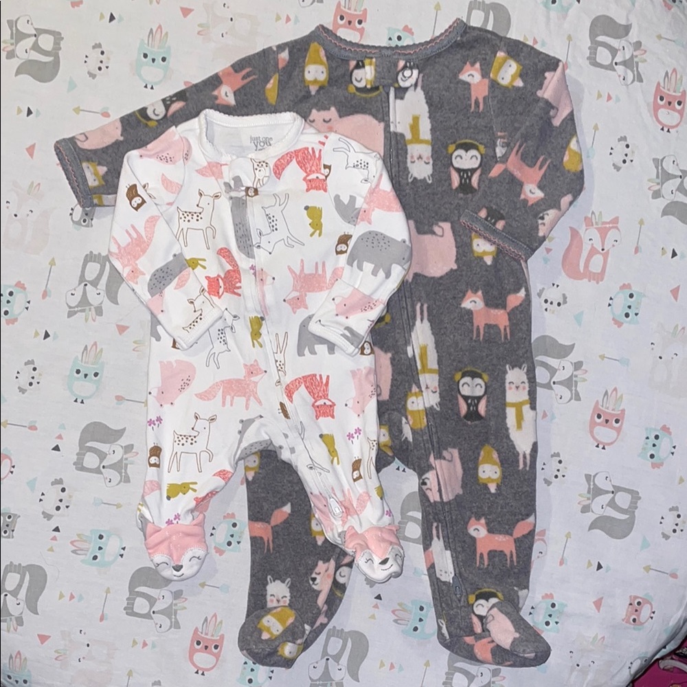 NEW! Animal Graphic “Grow with me” Bundle- Newborn baby & 3-6 Month Footies